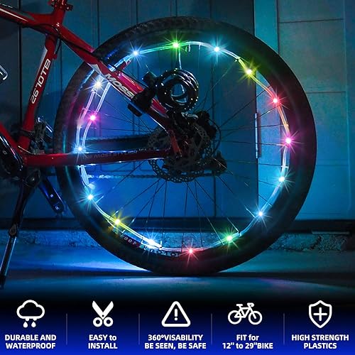 Miniatura 2 de Paquete de 2 luces de rueda de bicicleta  Luces LED impermeables para bicicleta de adultosniños bicicletas de conducción nocturna  7 colores LED