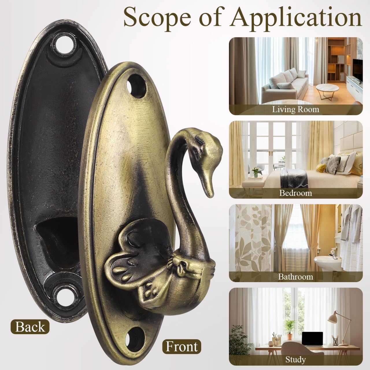 IMIKEYA 2pcs Swan Hook Curtain Holdbacks: Vintage Swan Wall Hooks Golden Zinc Alloy Holdbacks Easy Install No-Drill Curtain Holdbacks for Hat Robe Coat, Farmhouse Bedroom Living Room Decor