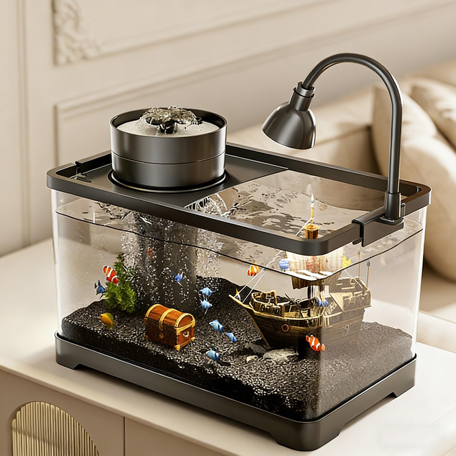 Turtle Fish Tank Acquario Turtle Tank Acquario Per Tartarughe Giovani Acquario Per Pesci Tropicali Completo Di Accessori Filtro Luce Per Tartarughe Giovani, Gamberi, Granchi, Anfibi, Rettili(L)