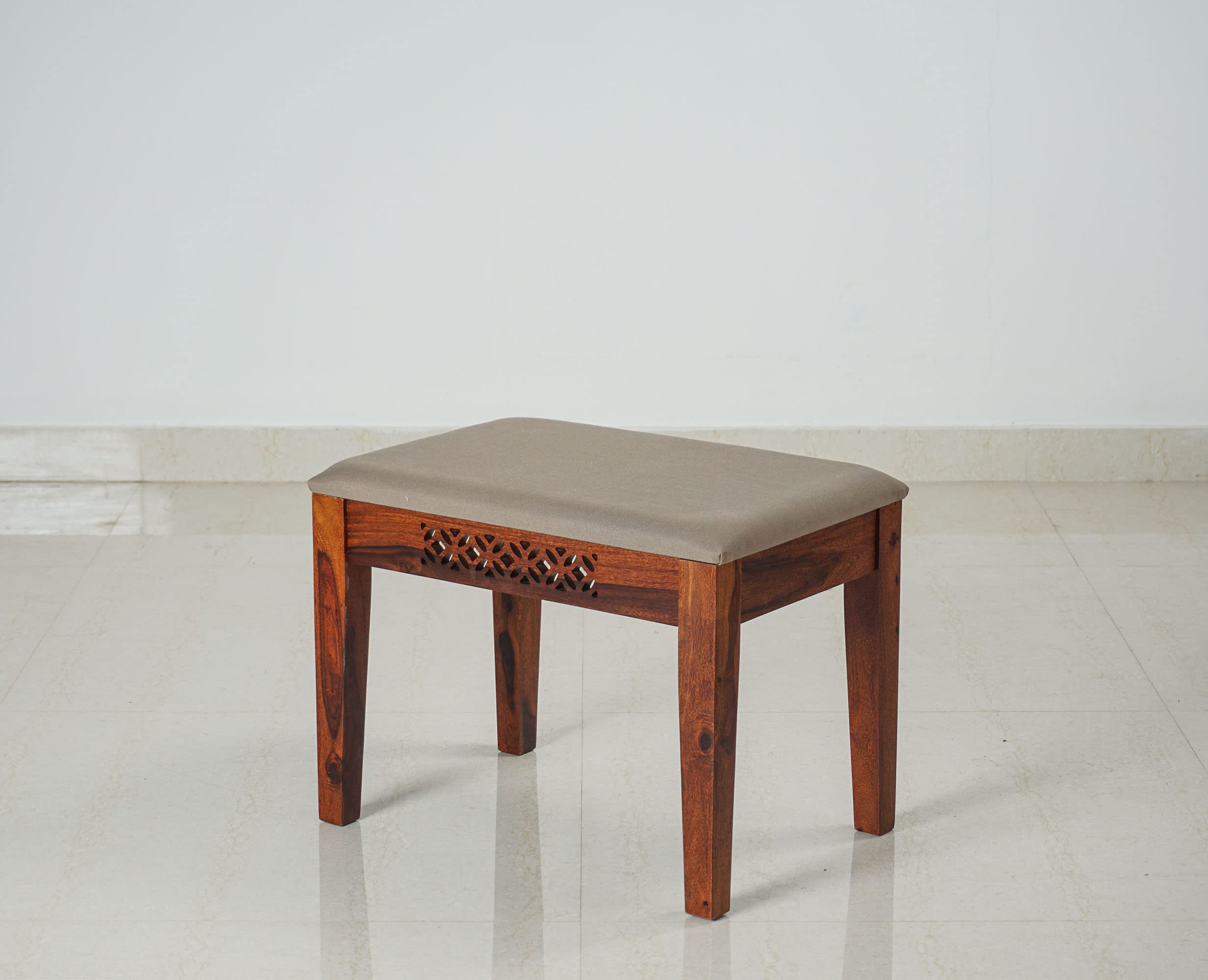 WOODEFLY Wooden 1 Seater Bench for Living Room, Dining Table, Study | Adjustable Cushion Sheesham Bench for Drawing Room in Honey Finish 2