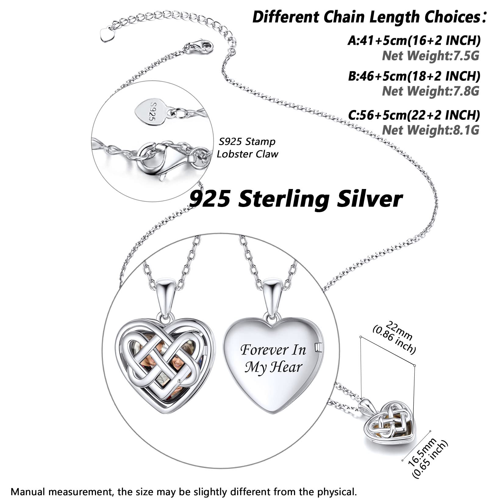 Silvora Collar Locket Corazón Mujer Plata de Primera Ley con Foto Personalizada Colgante Relicario Romántico de Amor Joyería Preciosa con Recuerdos Inolvidables