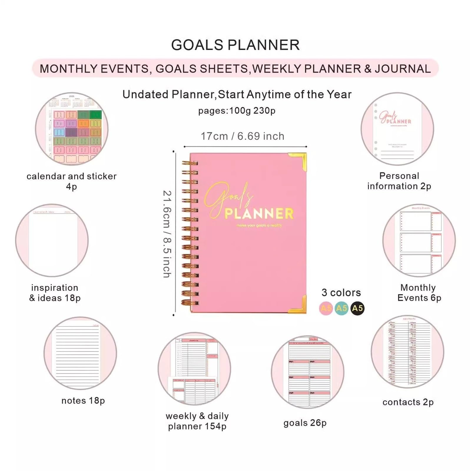 Planer Zeitplan Notizbuch Ziel Spule Hochzeit Übungsbuch Zielbuch Hochzeitsplaner Buch für Euren(Rose Red)