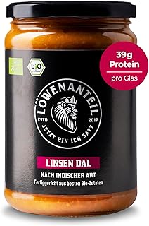 Löwenanteil - 100% Bio-LINSEN DAL - 570g Glas - Proteinreiches Bio-Fertiggericht mit orientalischen Gewürzen, roten Linsen & Hack aus Erbsenprotein - Eintopf ohne Zuckerzusatz & Glutenfrei