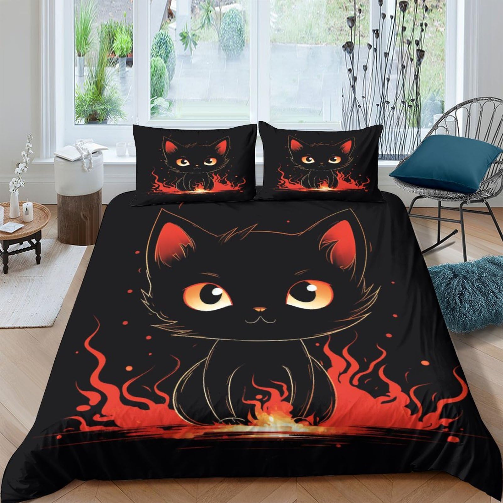 Parure de lit chat noir 3 pièces confortable pour un sommeil réparateur