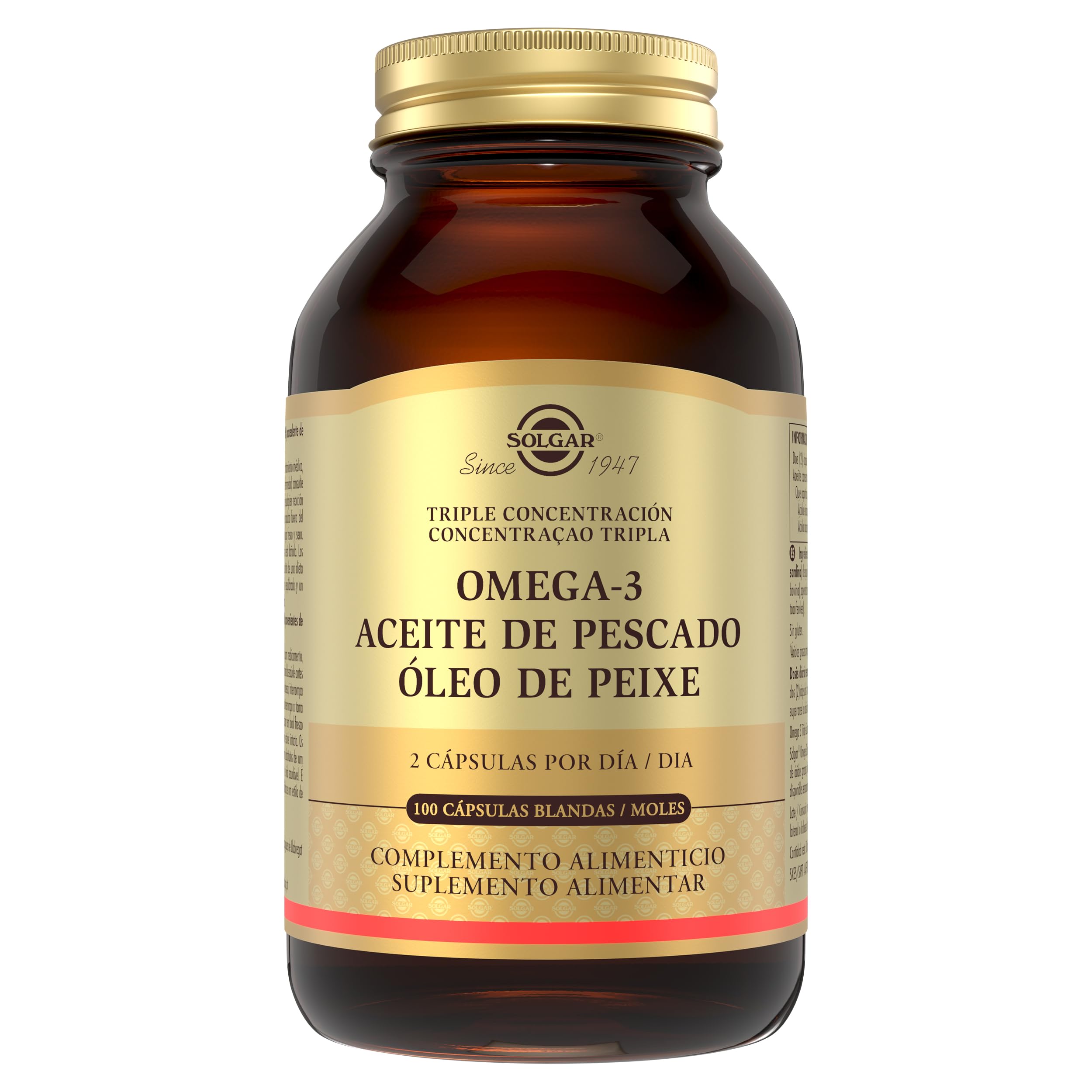 Solgar Omega 3 Triple Potencia | Apoya Cerebro y Ojos | 100 Cápsulas Marron 100 
