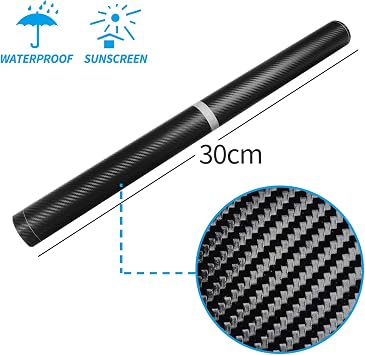Carbon Fibre Vinyl Wrap Roll with Plastic Scrapers, 1500 x 300 mm Self-Adhesive Vinyl Sticker Tape for Cars Auto and Motorcycle DIY, Interior/Exterior, Textured 3d Effect, Matt Black