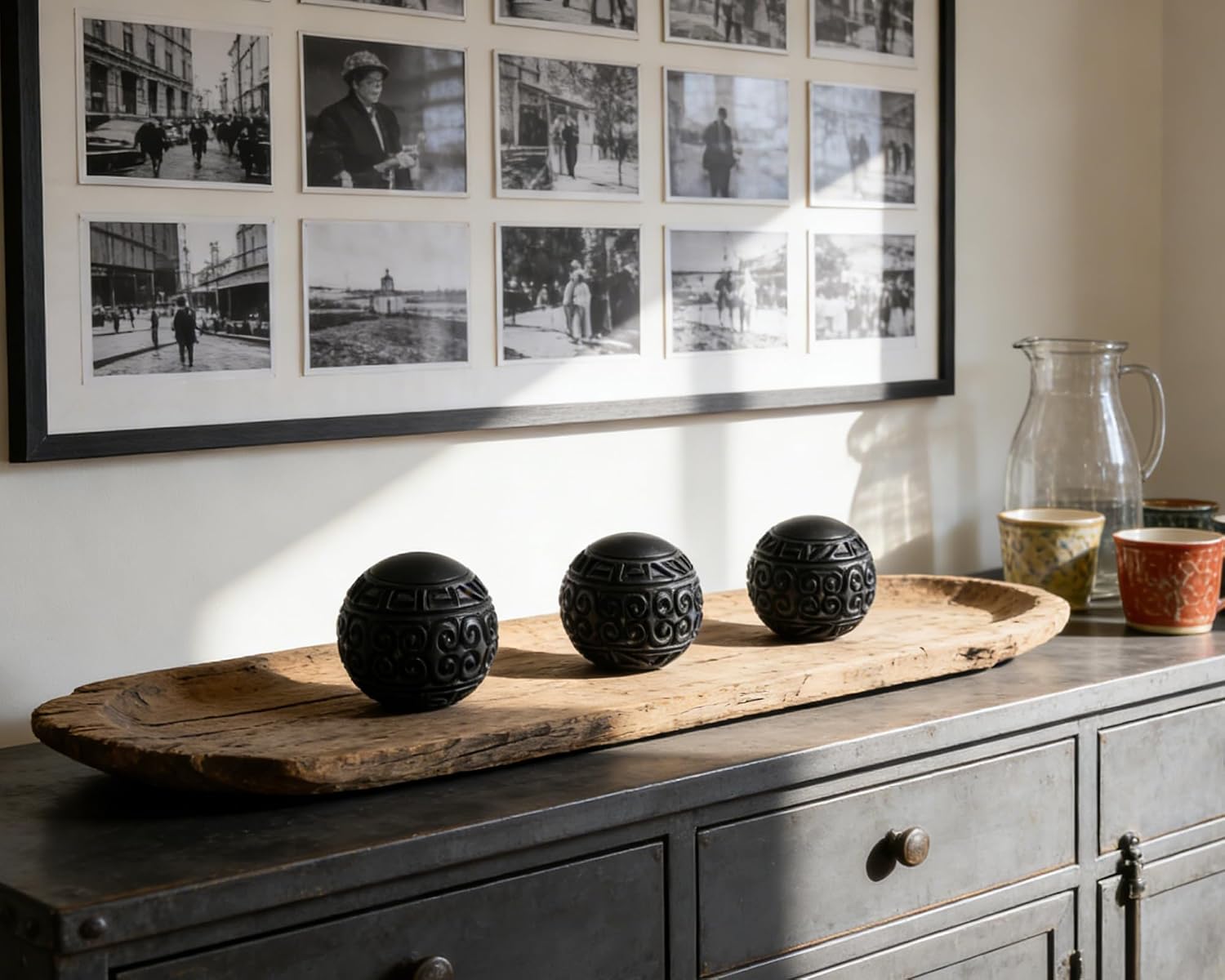 3 inch Matte Black Decorative Balls Set of 3 for Bowl Filler | Solid Resin Decorative Spheres With Layered Carved Patterns Add Texture And Depth To Bowls, Trays And Tabletop Displays