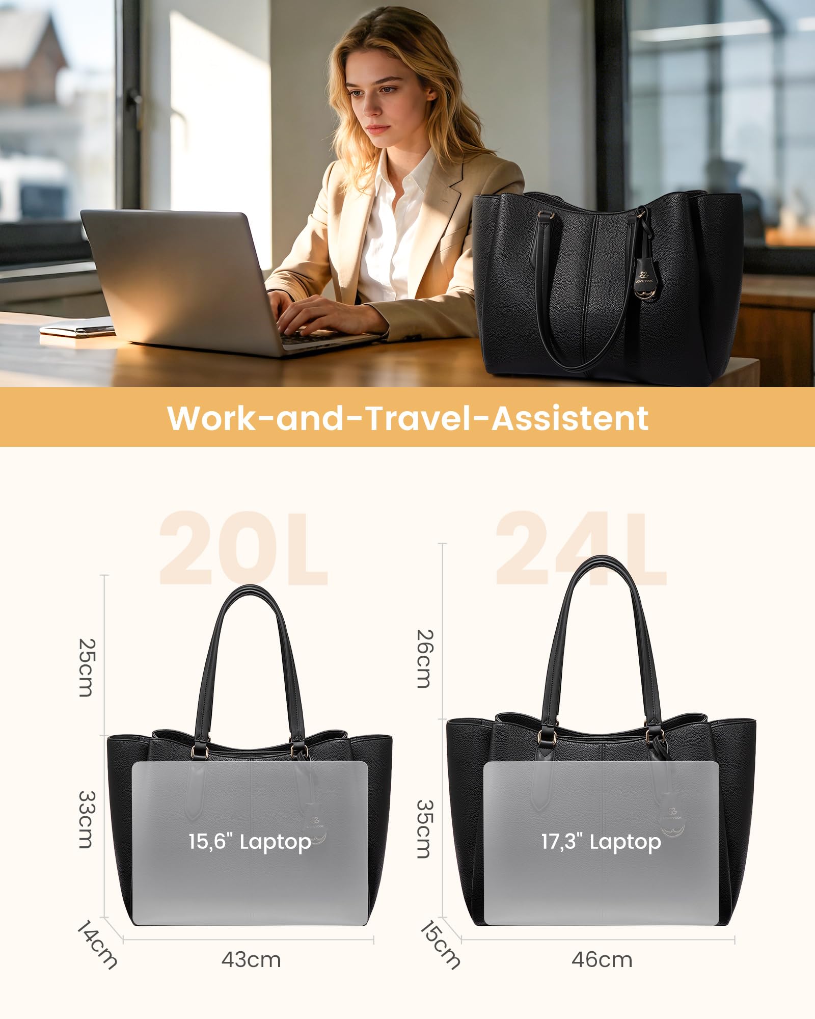 LOVEVOOK Handtasche Damen Groß, Laptoptasche, Uni & Shopper Tasche | PU Leder Arbeitstasche, Elegant Schultasche, Lehrertasche, Aktentasche, Business Taschen, Tote Bag für Büro, Schule & Reise