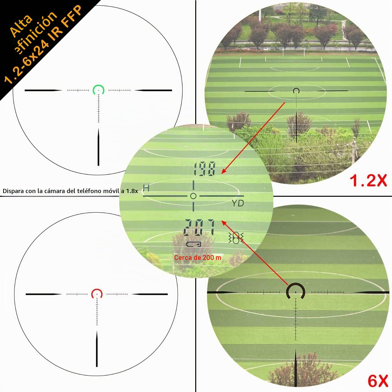 WestHunter Optics HD 1.2-6x24 FFP Mira Telescópica, Tubo 30 mm, retícula iluminada 1/2 Moa, Compacto- Indicada Únicamente para Actividades Deportivas