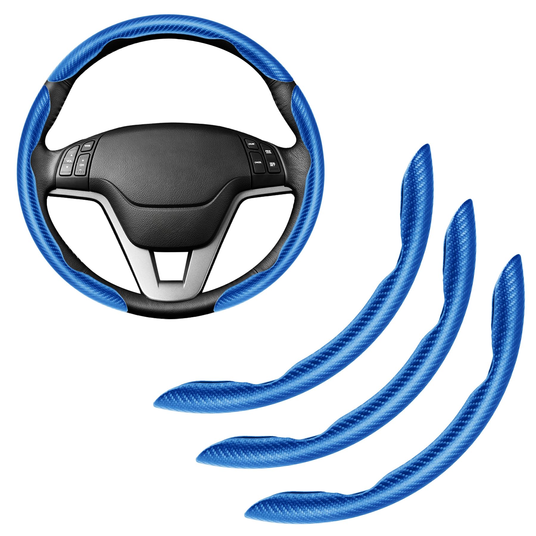 Amiss 3pcs Carbon Fiber Anti-Skid Steering Wheel Cover, Waterproof &amp; Segmented Butterfly Design, Universal 99% Vehicle Wheel Cover Protector, Car Interior Accessories, Blue