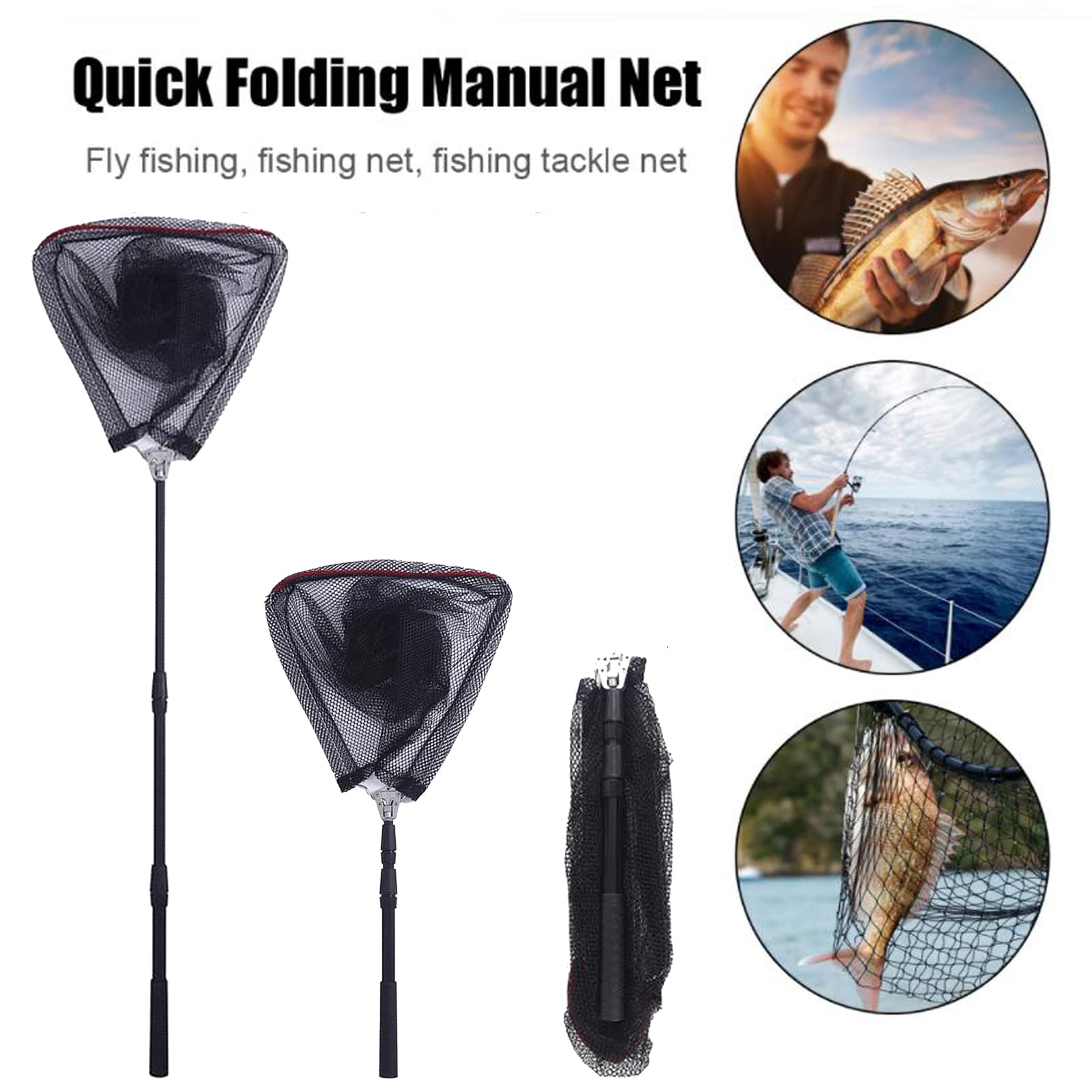Rodeel Épuisette De Pêche Télescopique - Tige Aluminium - Filet Nylon - Longueur 155 Cm (Plié 59 Cm) - Charge 7 Kg