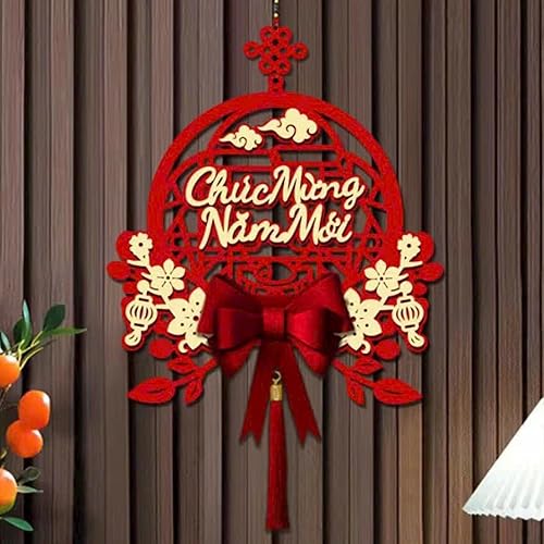 Miniatura 3 de Decoraciones de Año Nuevo vietnamita 2024, decoración colgante de fieltro de año nuevo con borlalazo de nudo chino, adornos rojos para festival de