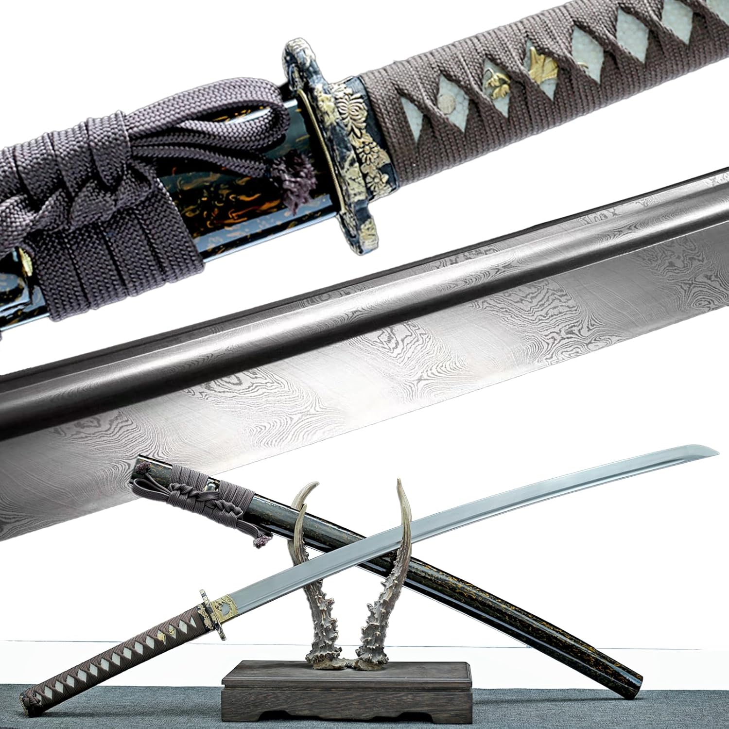 Vedic Dawn Katana Sword Damascus Steel Top Handmade Japanese Samurai Sword Ray Skin Full Tang Real Sharp Cool Sword Ready