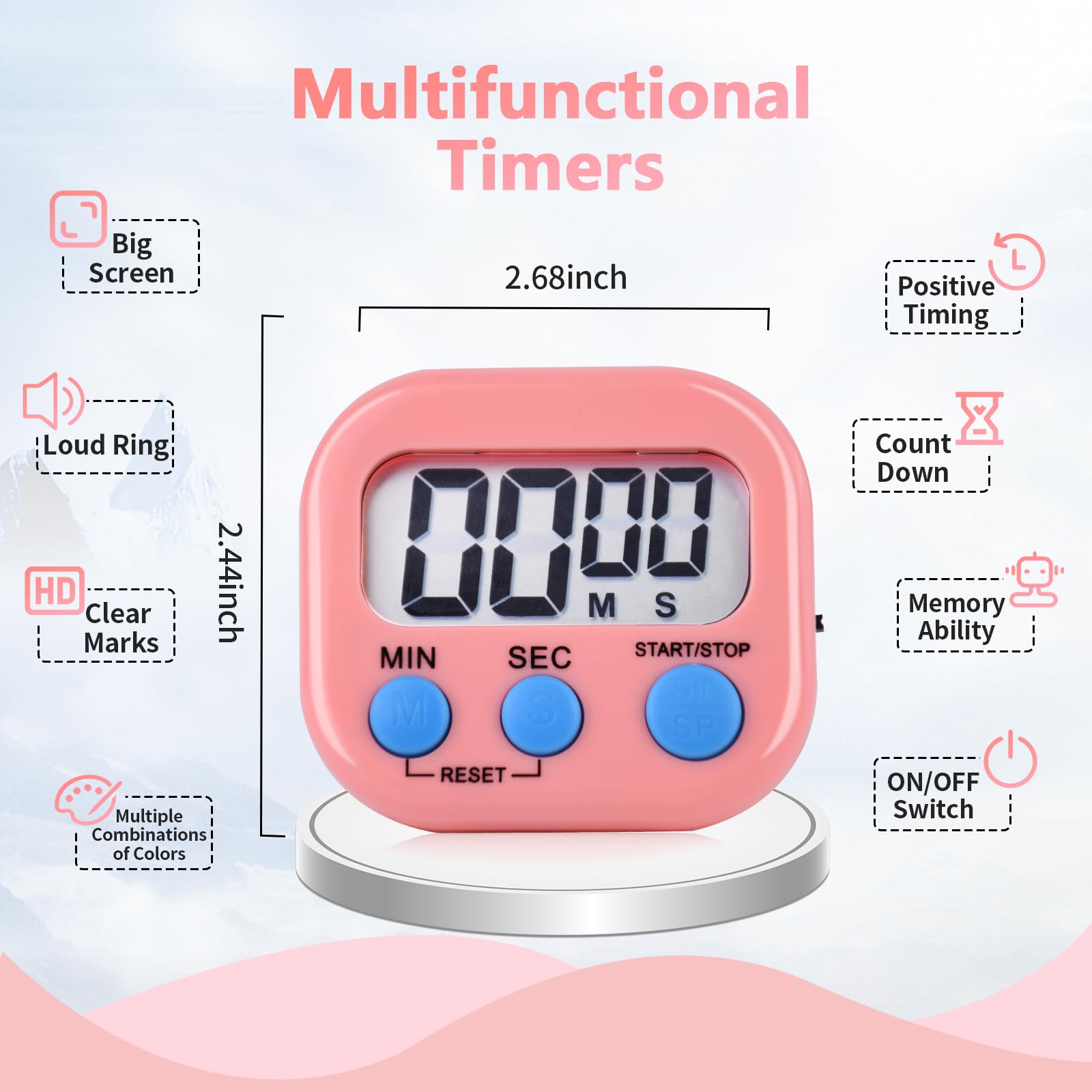 ピンクの指紋認証キッチンタイマー2個セット ピンクの指紋認証キッチン
