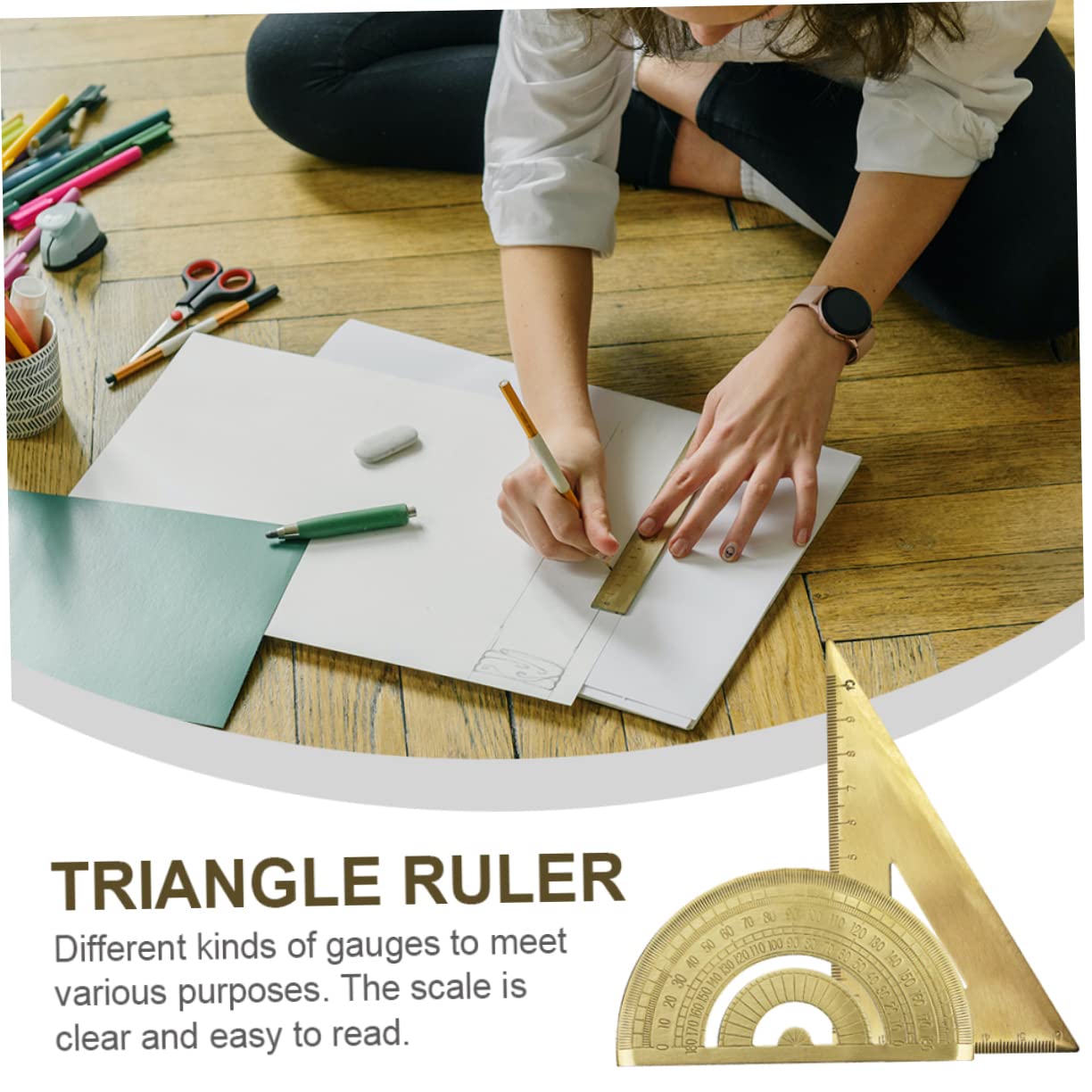 3sets Righelli Triangolari Ottone Con Goniometro Per Misurazioni Geometriche Strumento Di Disegno Portatile e Resistente Per Architetti e Studenti