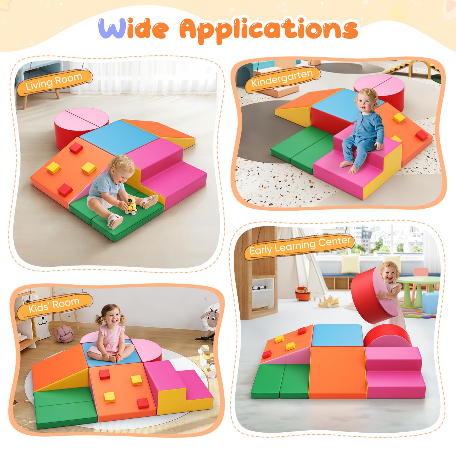 Baby-Schaumstoffbausteine, Softplay-Set für Kleinkinder von 1–3 Jahren, Baby-Kletterturm mit Rutsche, große Bausteine ​​für Kleinkinder (bunt-7-Lederabdeckung)