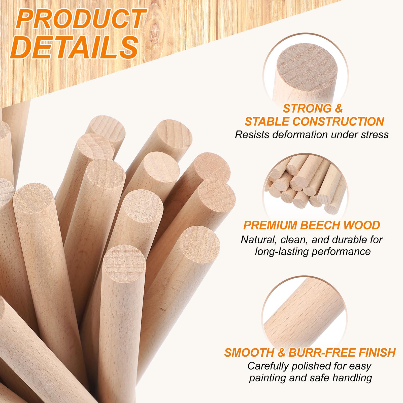 PATIKIL 1 x 4 Inch Wooden Dowel Rod - Image 3