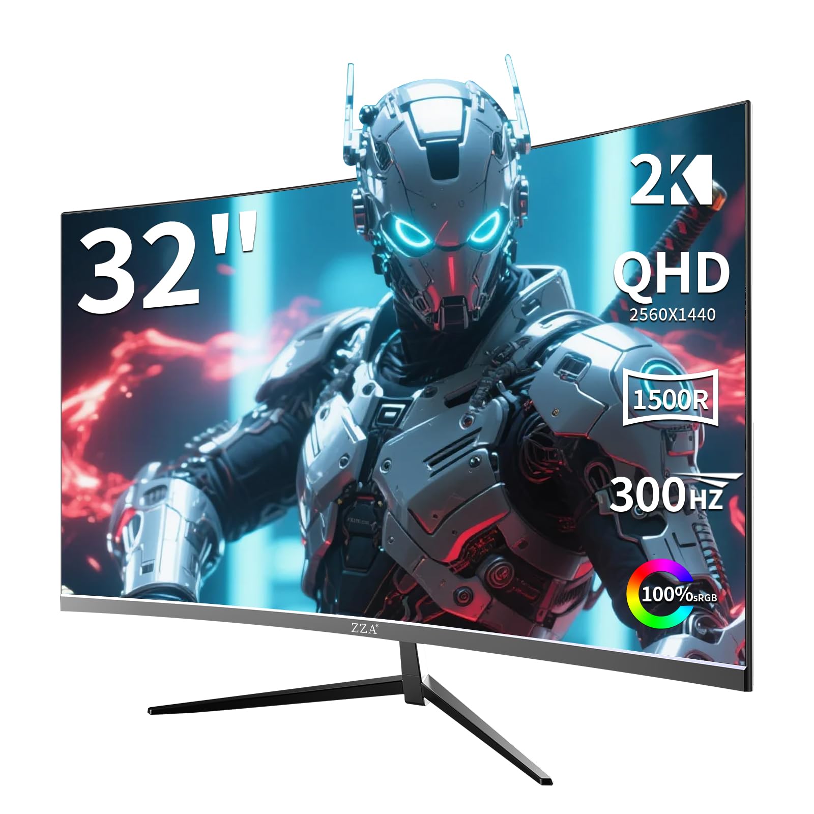 ZZA Monitor curvado para juegos de 32 pulgadas, QHD 2560 x 1440, frecuencia de actualización Ultra 300Hz y 240Hz, panel VA, 1500R, 1ms, HDR, AMD FreeSync Premium, compatible con NVIDIA G-SYNC