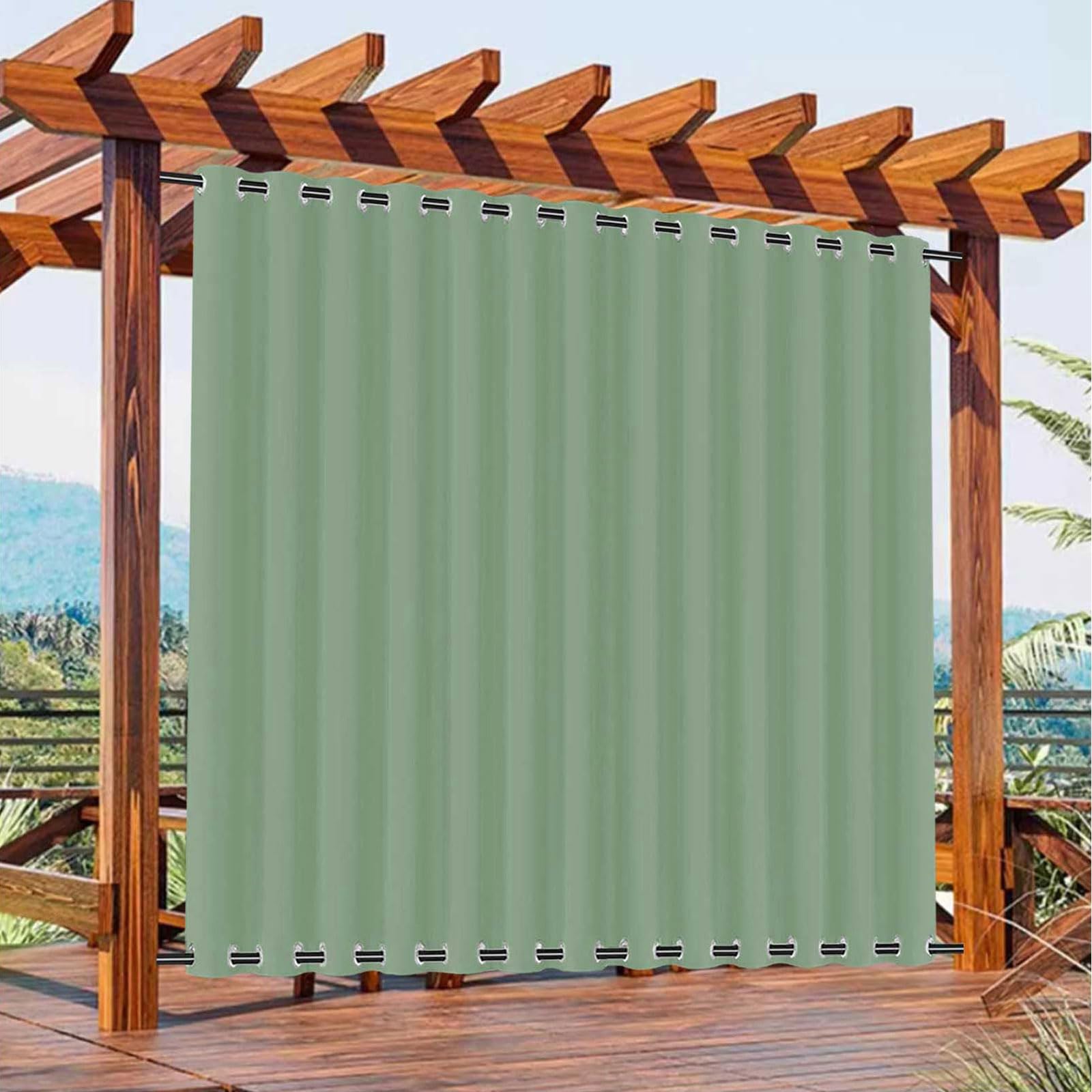 Rideaux D'extérieur pour Terrasse Imperméables et Résistants aux Intempéries Rideaux Occultants avec ŒIllets en Haut et en Bas, Rideau D'intimité, 1 Panneau, L150cm x H254cm, Vert Clair