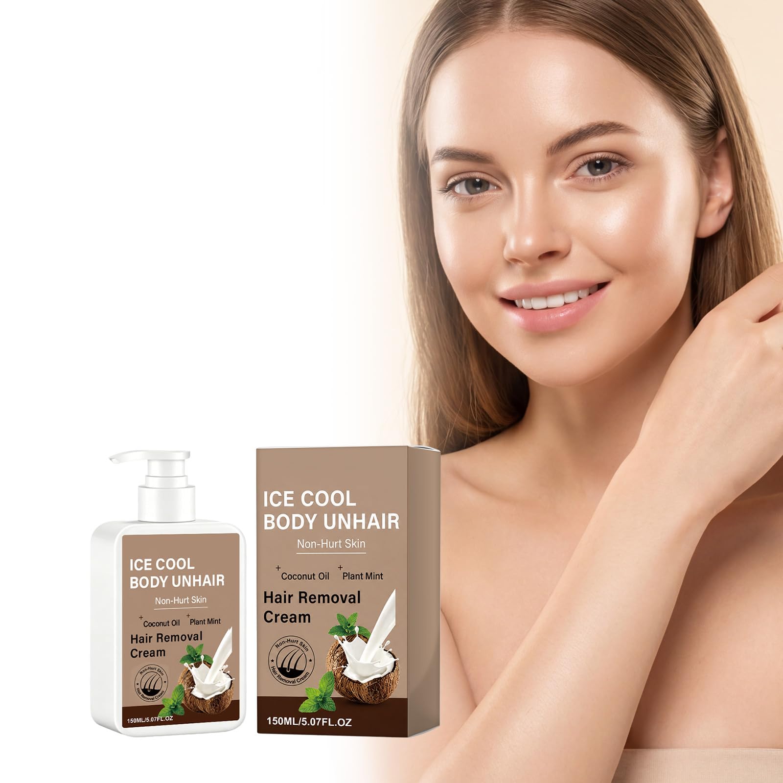 Crema depilatoria corpo "Ice Cool" 150 ml, crema delicata al cocco e menta (3Pezzo)