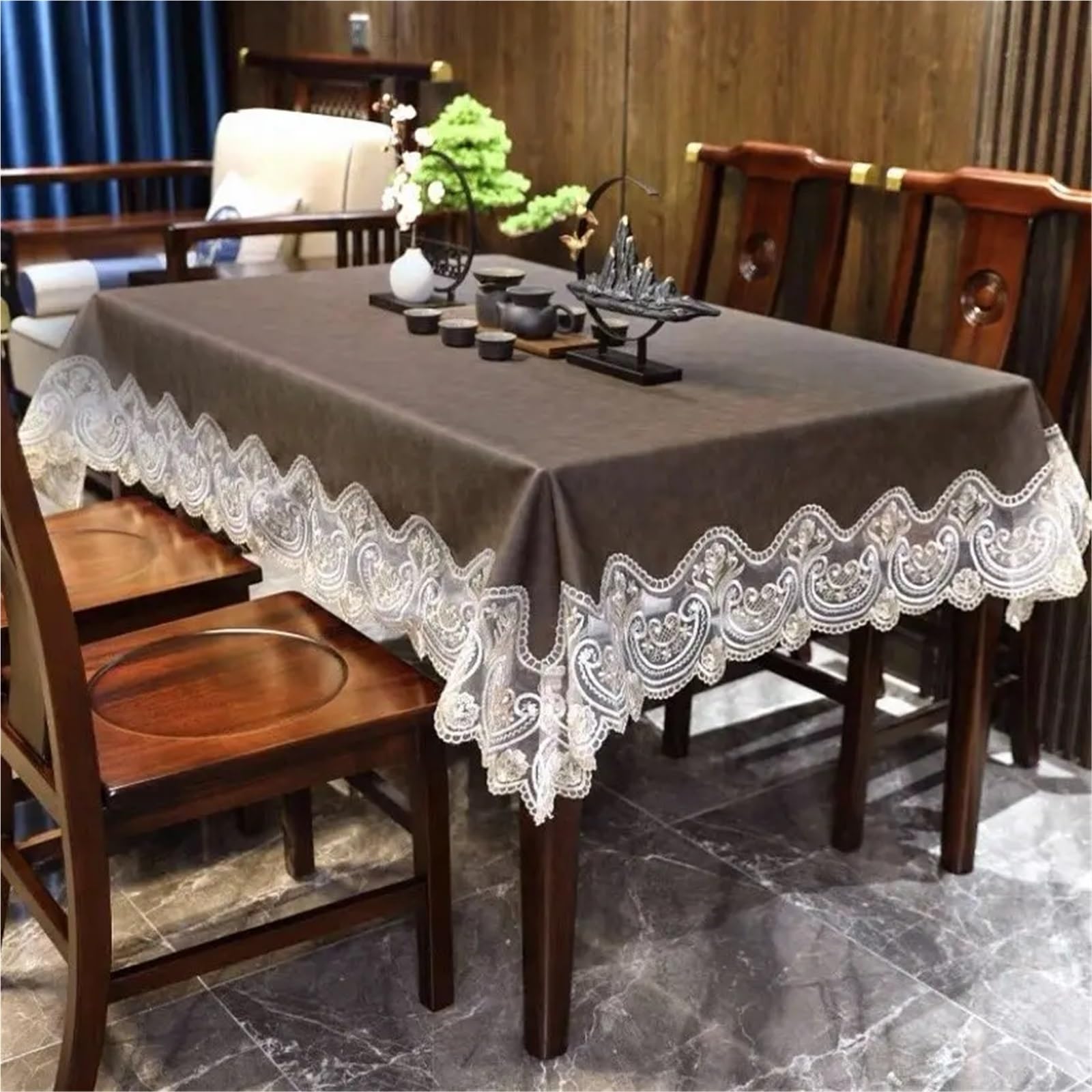 1 nappe rectangulaire en cuir synthétique imperméable avec dentelle pour salle à manger, cuisine, fête d'anniversaire, chemin de table carré résistant aux taches (blanc, 175 x 175 cm)