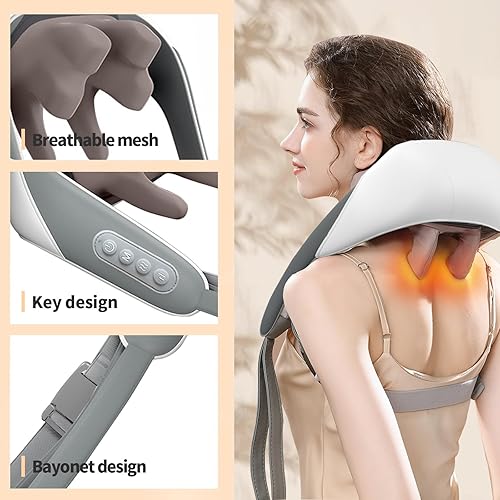 Miniatura 5 de Masajeador eléctrico de cuello, masajeador de hombros Shiatsu con calor, masajeador de cuello y hombros para aliviar el dolor de tejido profundo,