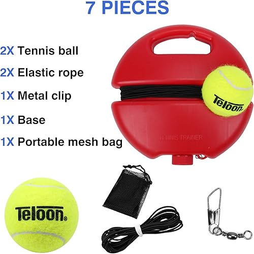 Miniatura 7 de Entrenador de tenis solo Teloon, pelota de rebote con cuerda para herramienta de entrenamiento de tenis para práctica personal para adultos o niños