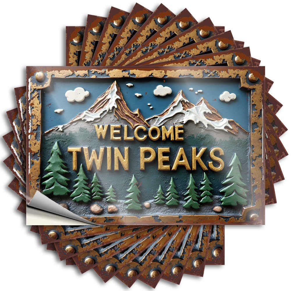Funky Tiny Decals - Welcome to Twin Peaks: A Mountainous Adventure Awaiteth! Removable Decal Garage Easy Peel for Inside(12X18CM)