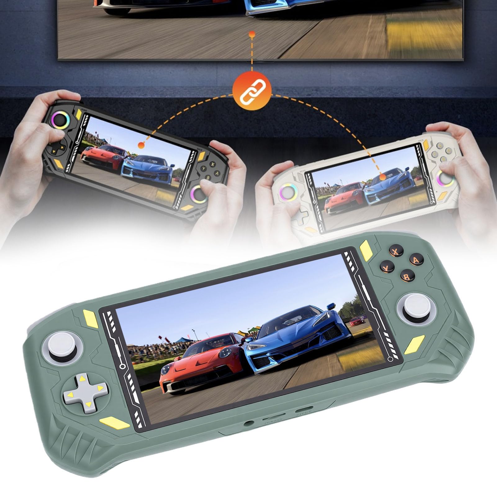 Bewinner Handheld-Spielekonsole, 5,5-Zoll-Bildschirm, 720 X 1280, 2 GB RAM, Wiederaufladbarer Tragbarer Gaming-Player mit RK3562 Quad-Core-Chip, 5000-mAh-, -Ausgang, Joystick (grüne Spinne)