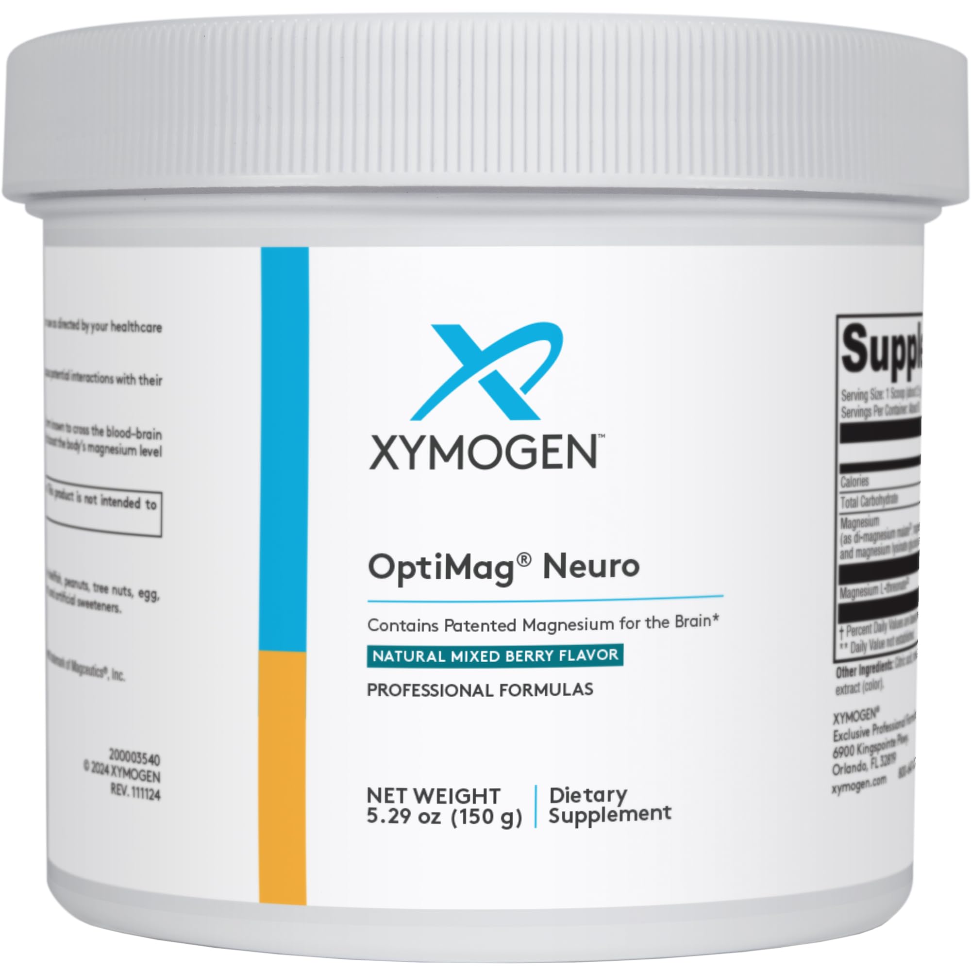 XYMOGEN OptiMag Neuro - Chelated Magnesium Powder - with Magnesium Glycinate & L-Threonate - Support Brain Health & Relaxation - Mixed Berry (60 Servings)