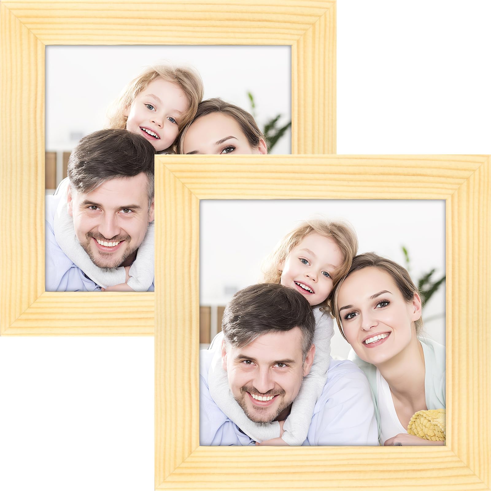Picture Frames 4x4 2 Pack Made of Solid Wood Grain for Wall Mounting and Tabletop Display