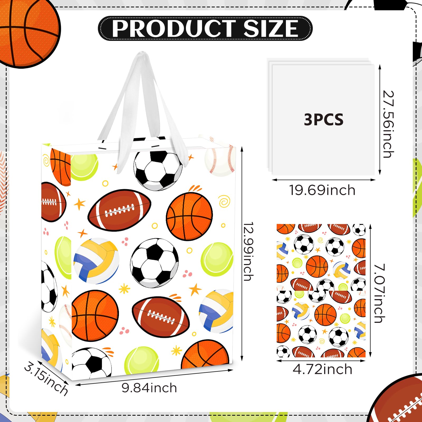 Abilat Football Themed Gift Bag Set - Large Reusable Bag With Tissue Paper & Greeting Cards For Birthday Parties - View #2