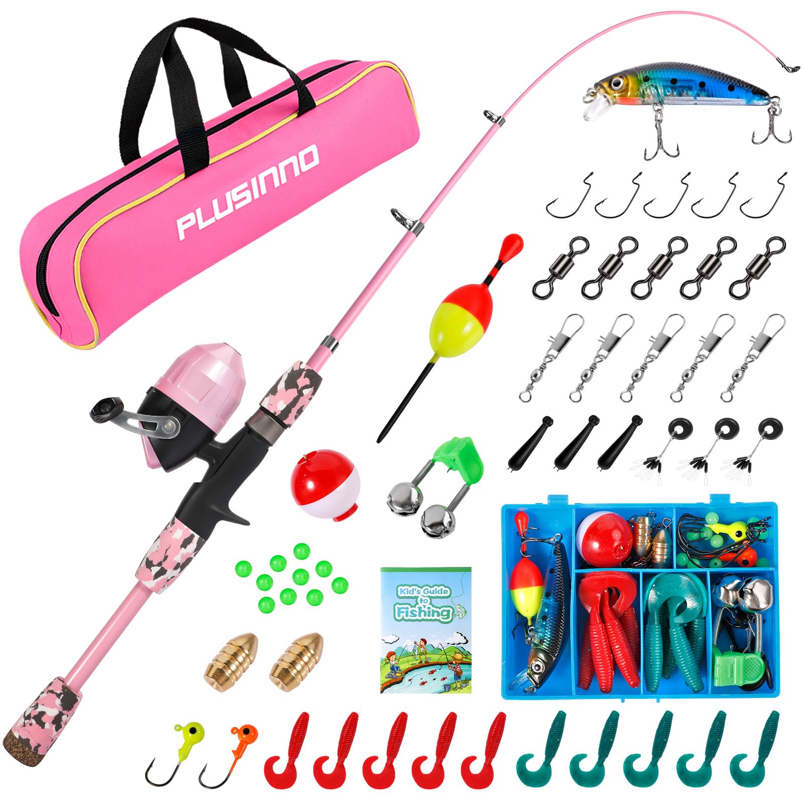 Sponsored Ad - PLUSINNO Kids Fishing Pole with Spincast Reel Telescopic Fishing Rod Combo Full Kits for Boys, Girls, and Adults