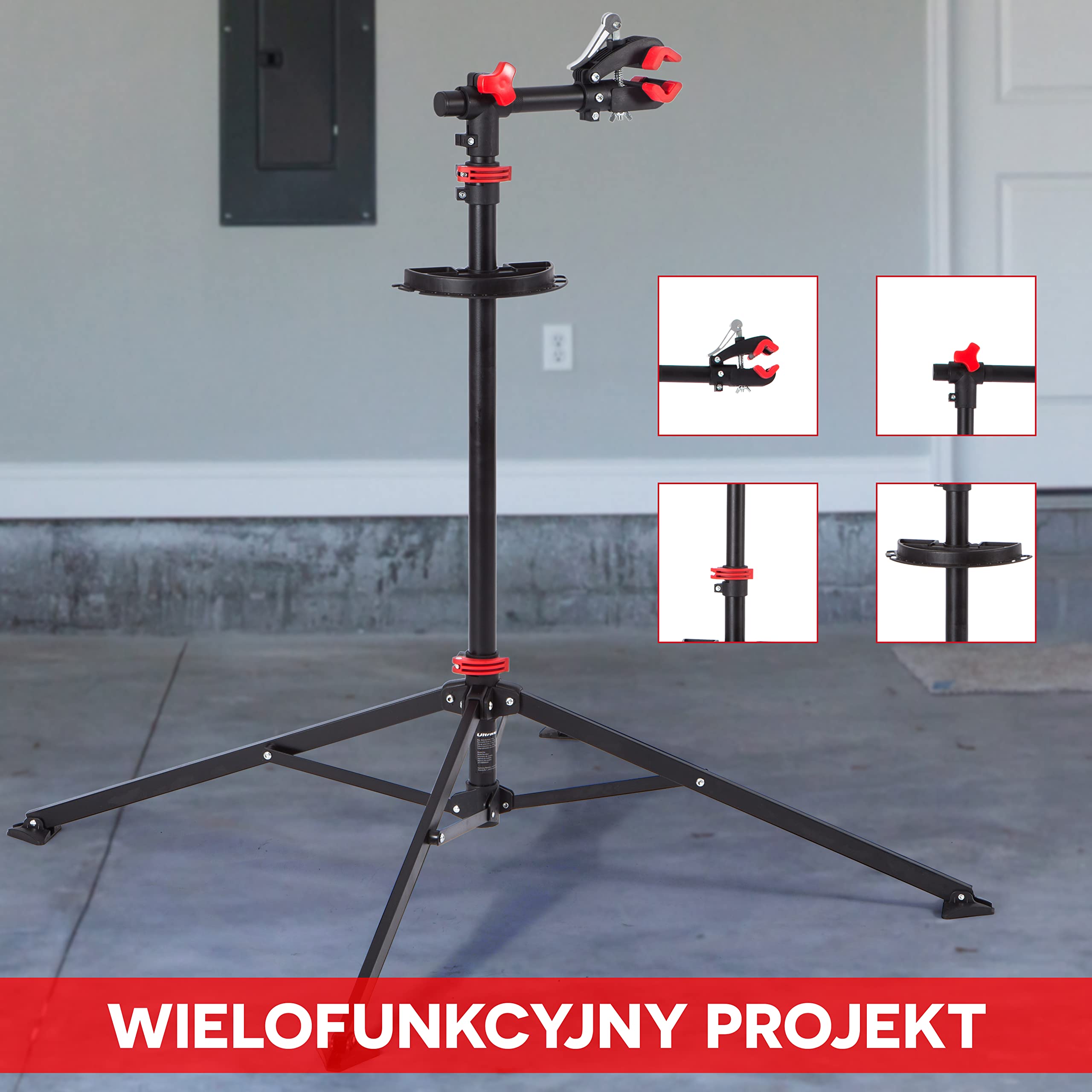 Ultrasport Stojak Montażowy Rowerów, stabilny stojak montażowy rowerów, prac naprawczych wszystkich modelach rowerów, przyjazny lakieru klucz Szybka blokada, magnetyczna tacka narzędzia, max. 30 kg