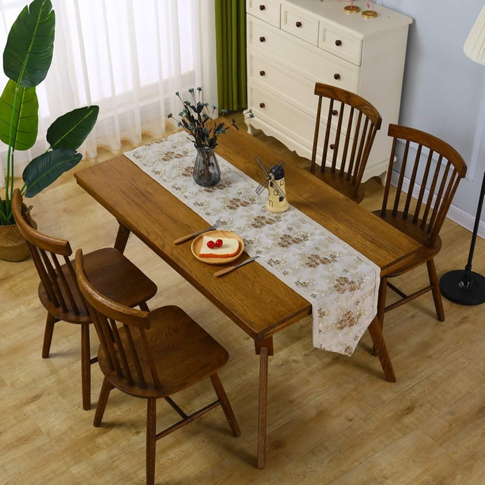 Chemin de Table St Valentin, Chemin de Table Fleur Mariage Polyester Café 35x120CM Broderie Deco Intérieure et Extérieure