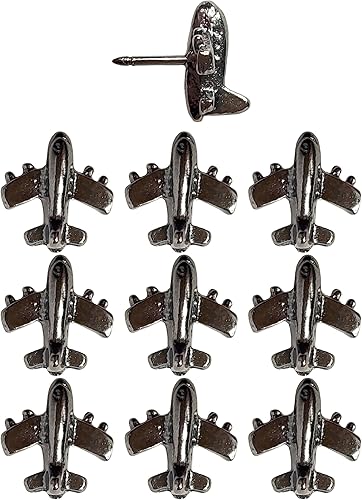 Juego de 10 pasadores de avión Gunmetal para trotamundos y entusiastas de la aviación, para pared de fotos, pizarra, tablero de corcho, mapa, tablón