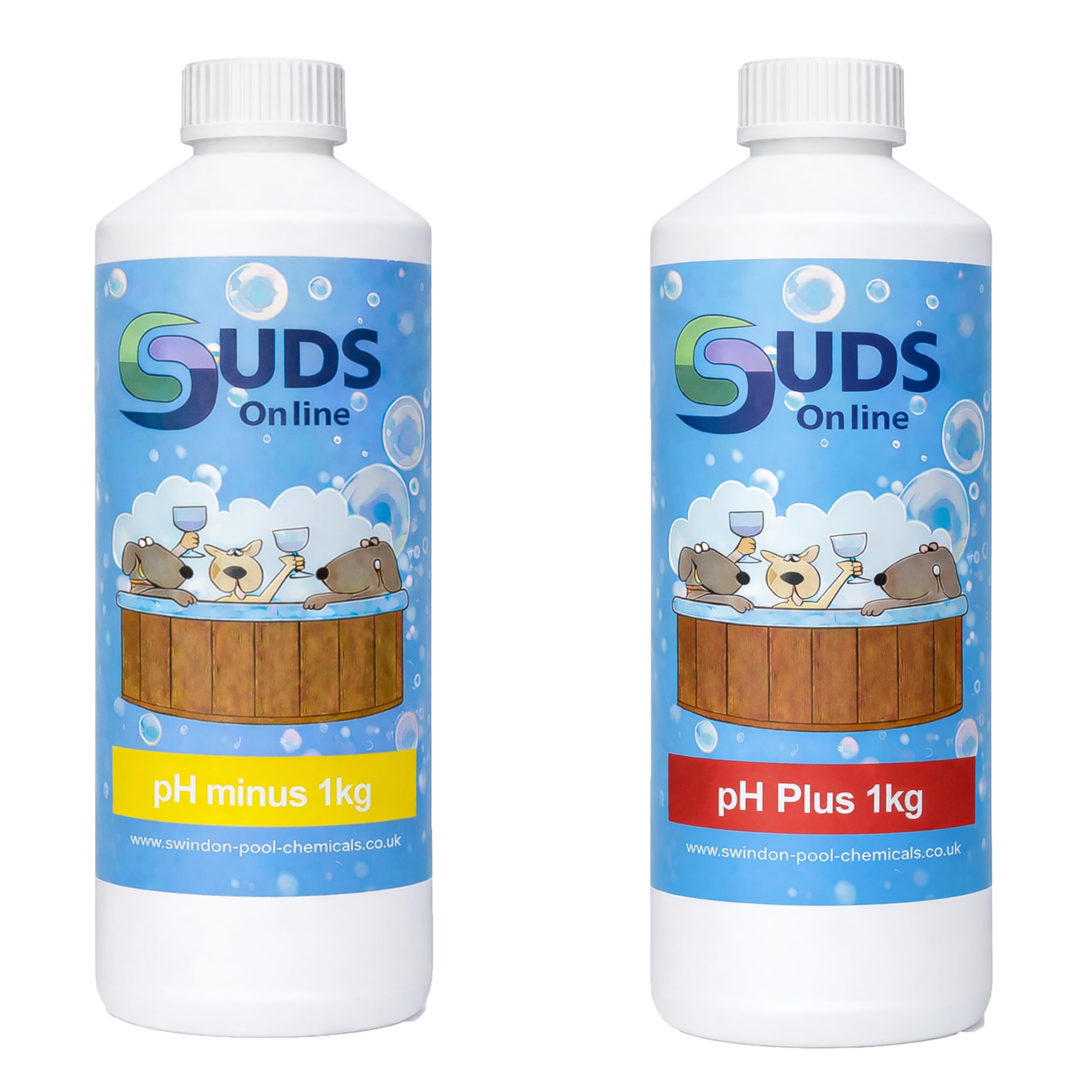 SUDS-ONLINE pH Plus and pH Minus Bundle, 1kg Each, Hot Tub and Swimming Pool Water Treatment