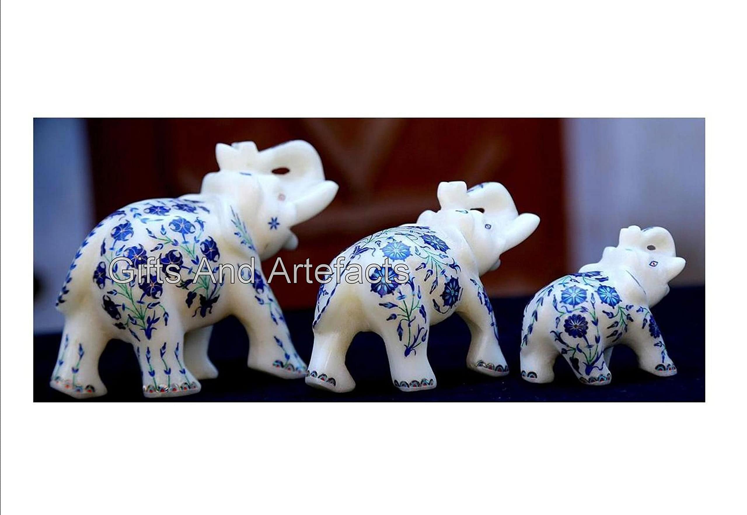 Statua a forma di elefante in gres porcellanato, decorazione in marmo, portafortuna, set di 3 pezzi, scultura in marmo bohémien, per decorazione da esposizione