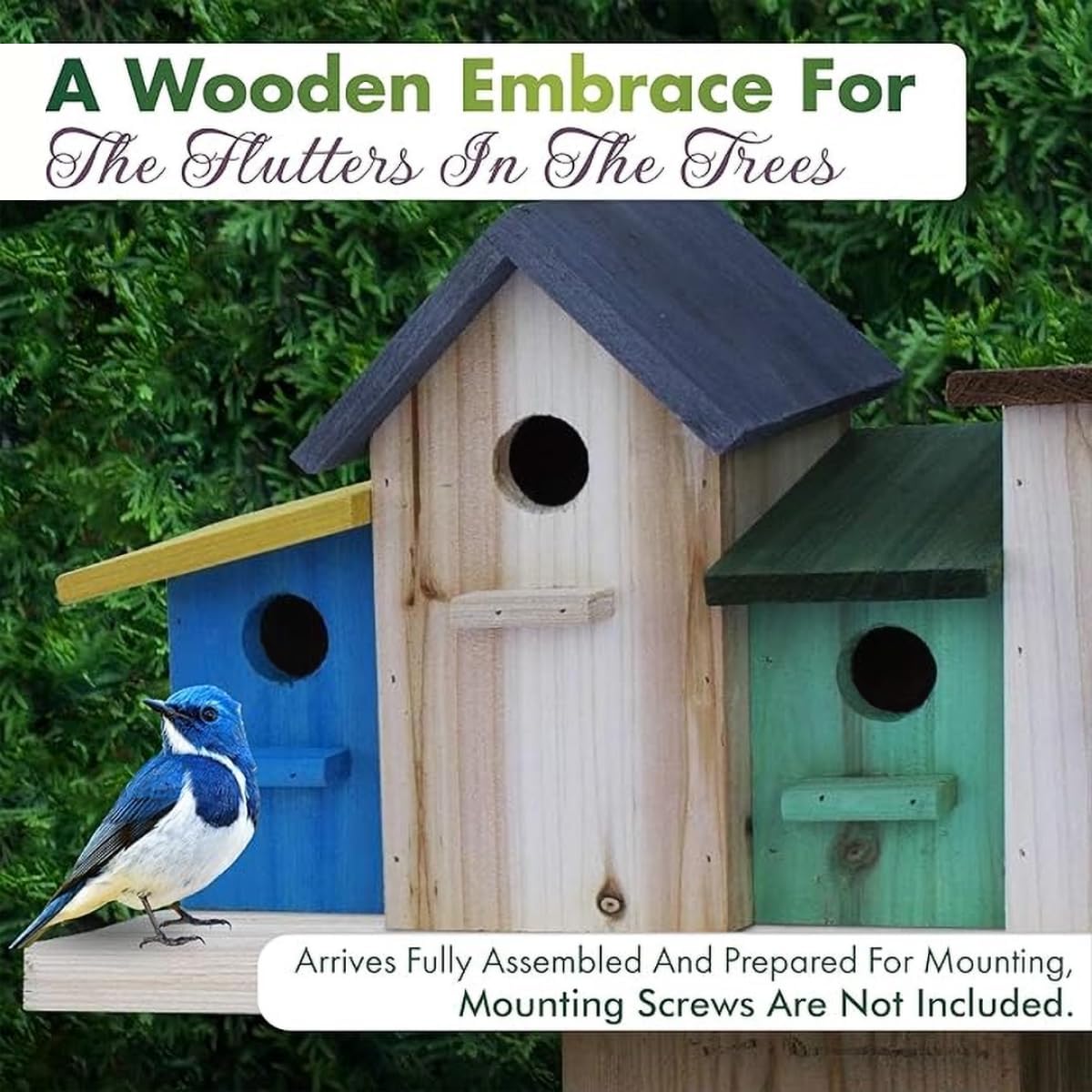 23 Bees 4 Hole Bird House for Outside/Indoors/Hanging, Kits for Children & Adults, Decorative Birdhouse &Home Decoration, Outdoors Feeder for Birds, Bluebirds, Wrens & Chickadees, All Weather