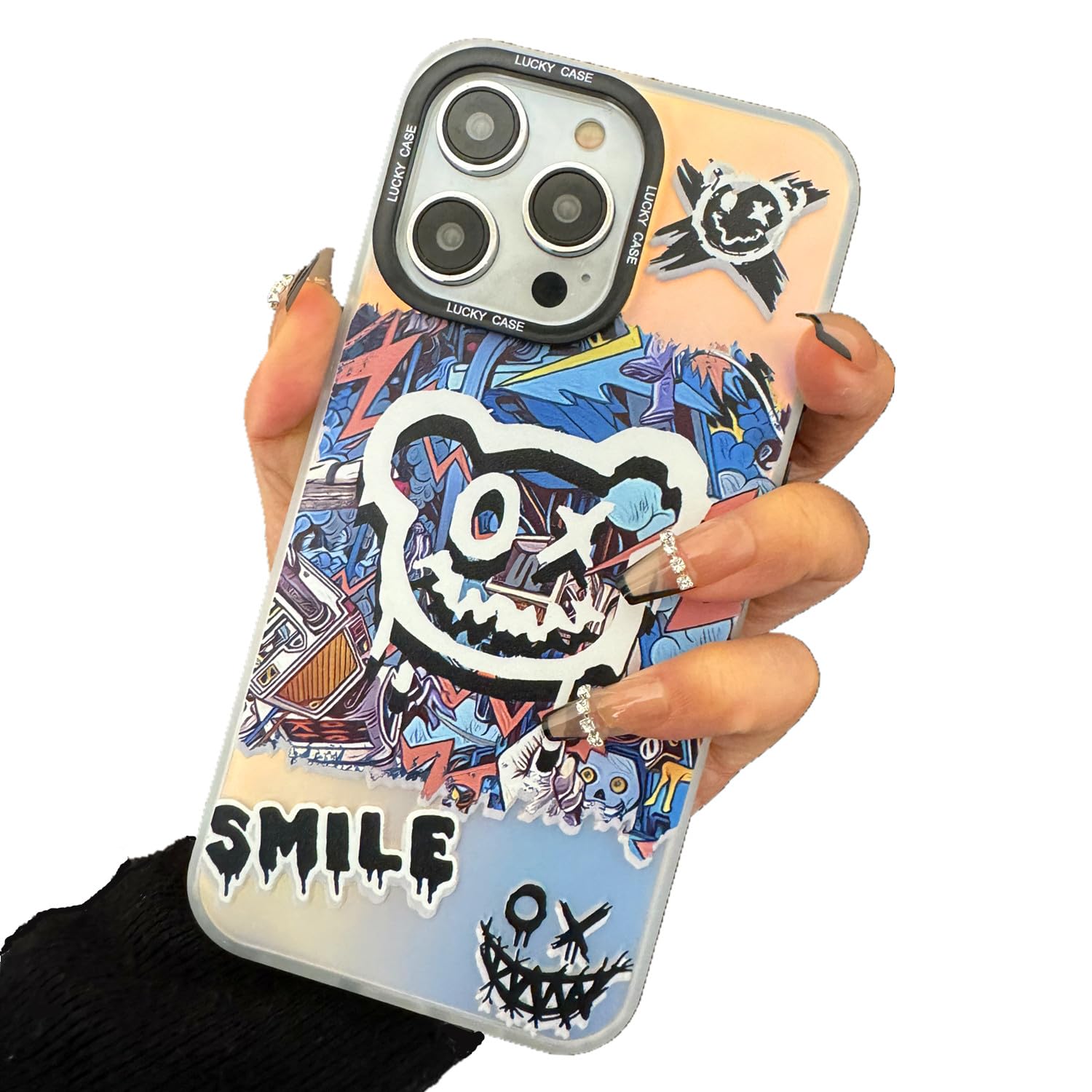 XAVIBEETAG Glitter Cartoon Bear Case for iPhone 14 Pro Max (6.7 Inch), Wall Art Iridescent Phone Case Color Gradient Effect Slim Hard Protective Cover Anti-Scratch Shockproof 14 Promax Case (Bear)