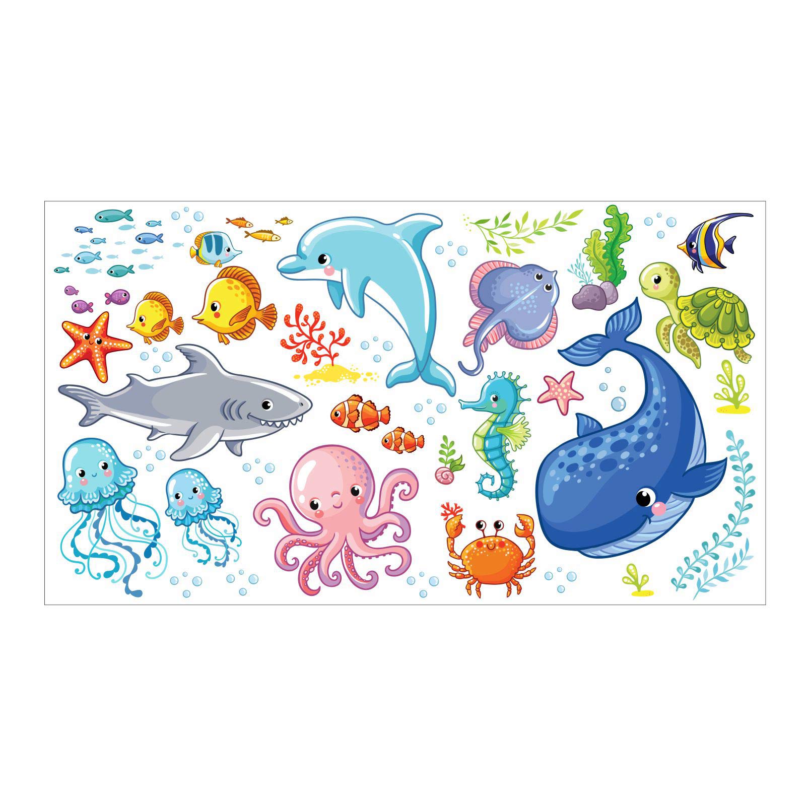 nikima 059 - Adesivo da parete per cameretta dei bambini, motivo: pesci di delfino, squalo, corallo, Nemo, in 6 misure