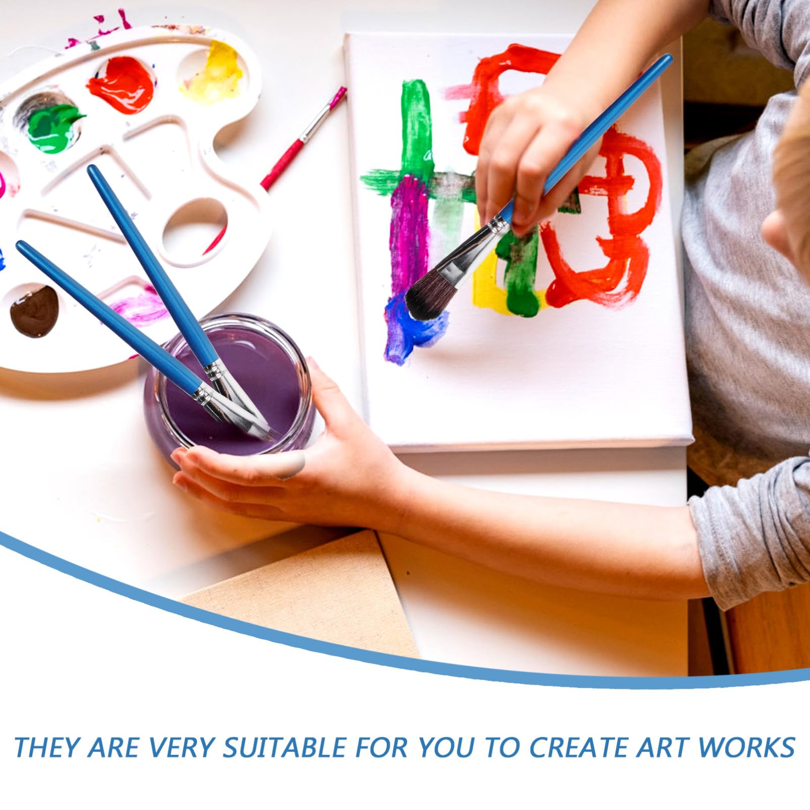 Tofficu 3 Juegos Kinder Dibujar Póster Pintura En Miniatura Brillo Paleta Hacer Cepillo De Pintura Portátil De Acuarela Pinceles para Acrílica De Madera 6 Piezas * 3