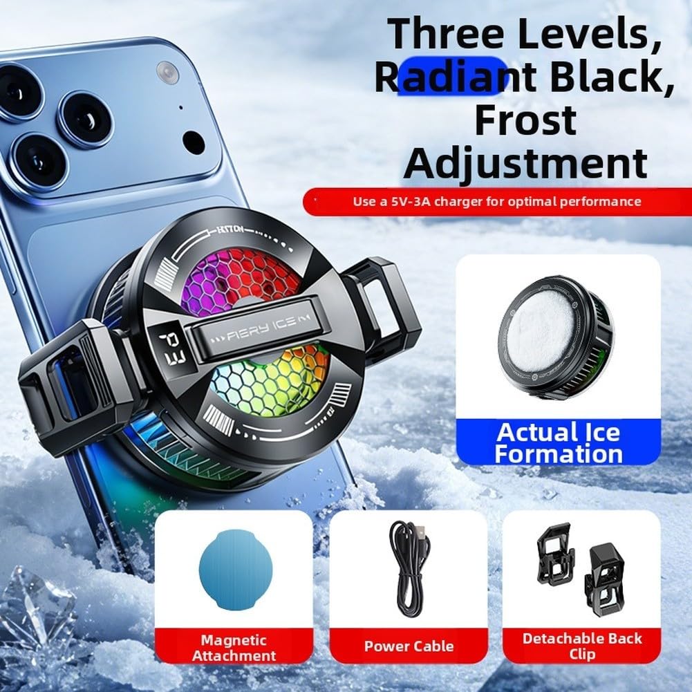 Snugawarm RGB Refrigeratore Magnetico per Telefono con Controllo Intelligente della Temperatura per iPhone e Android, Adatto per Gaming, Live Streaming e Visione di Video (Nero)