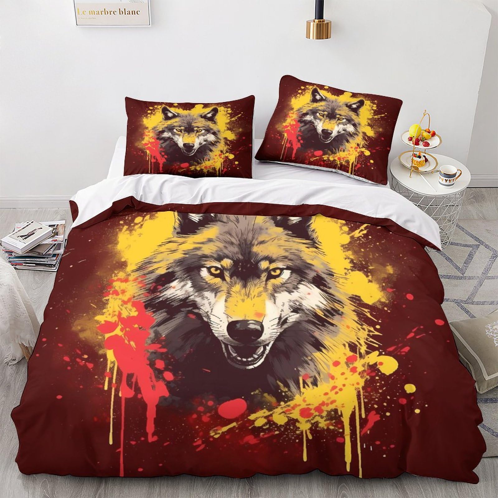 Housse de couette loup 3D anti-glissement avec glissière pour couette King 220x240