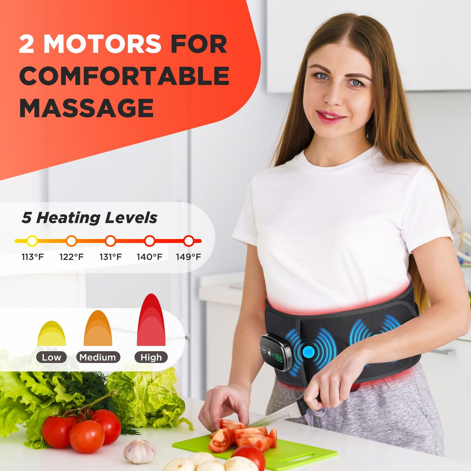 Rose-Coussin chauffant pour les règles, ceinture pratique, Massage vibrant, Portable, ajustable
