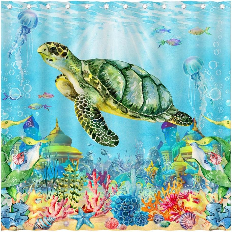Juirnost Sea Turtle Shower Curtain Ocean Shower Curtain for
