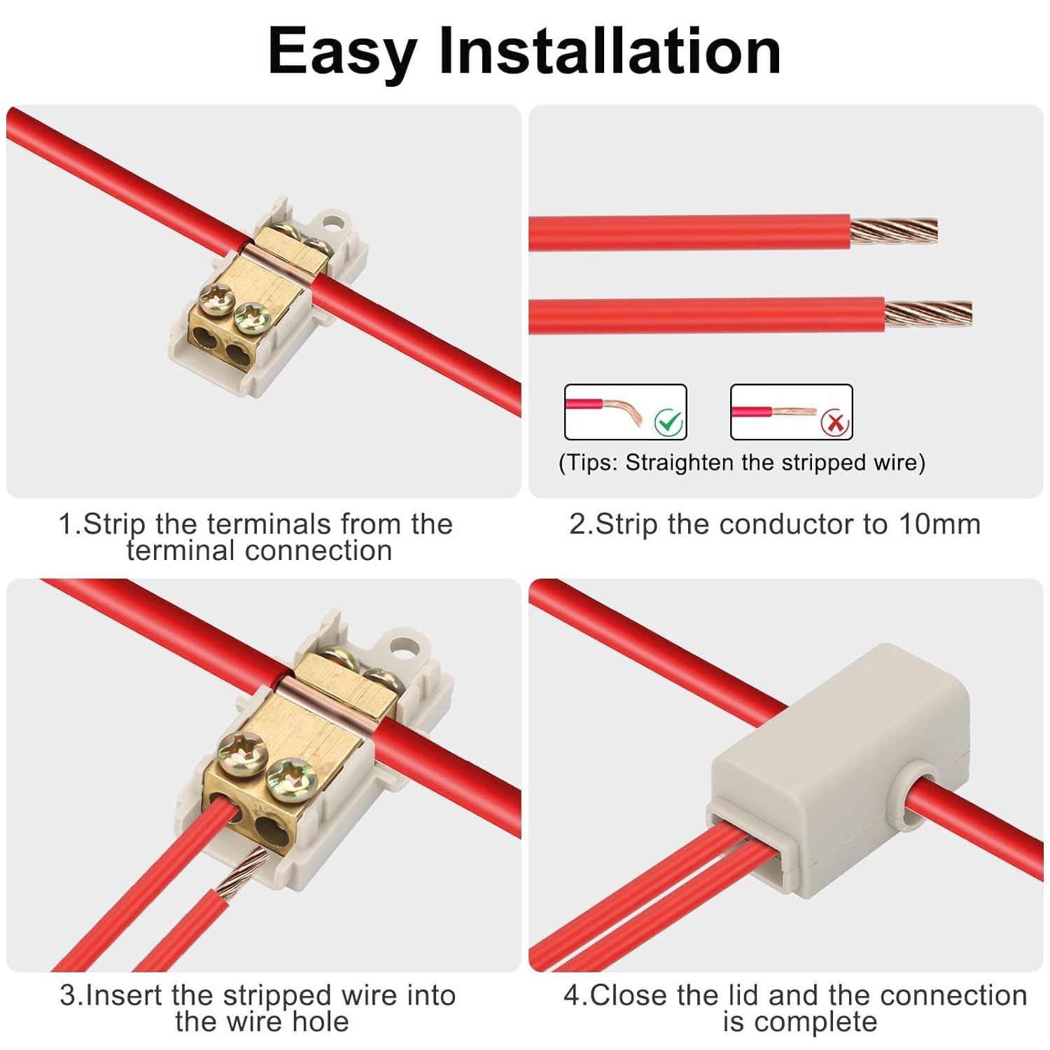 Linkstyle 10PCS 10AWG 60A Wire Connector Nut Kit, 17-10 Gauge Screw-Fixed Type Butt Connectors Quick T Tap Electrical Connectors 1 in 2 Out Wiring Connection Terminals for Car Truck Marine RV
