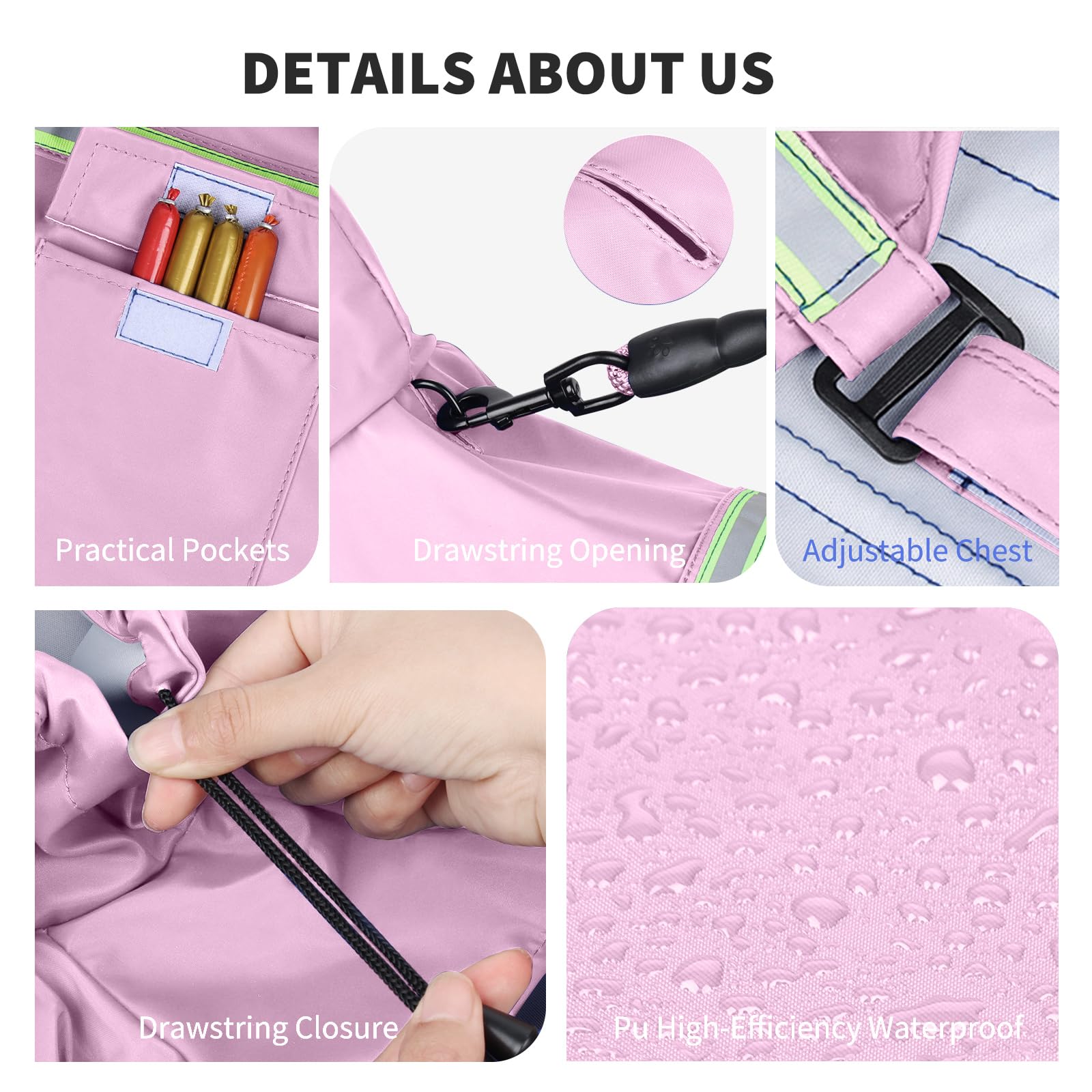 PETCUTE Impermeable para Perros,Abrigo Impermeable para Perro Medianos y Grandes con Capucha,Poncho de Lluvia para Perros con Agujero para Arnés, Tira Reflectante y Bolsillos,L