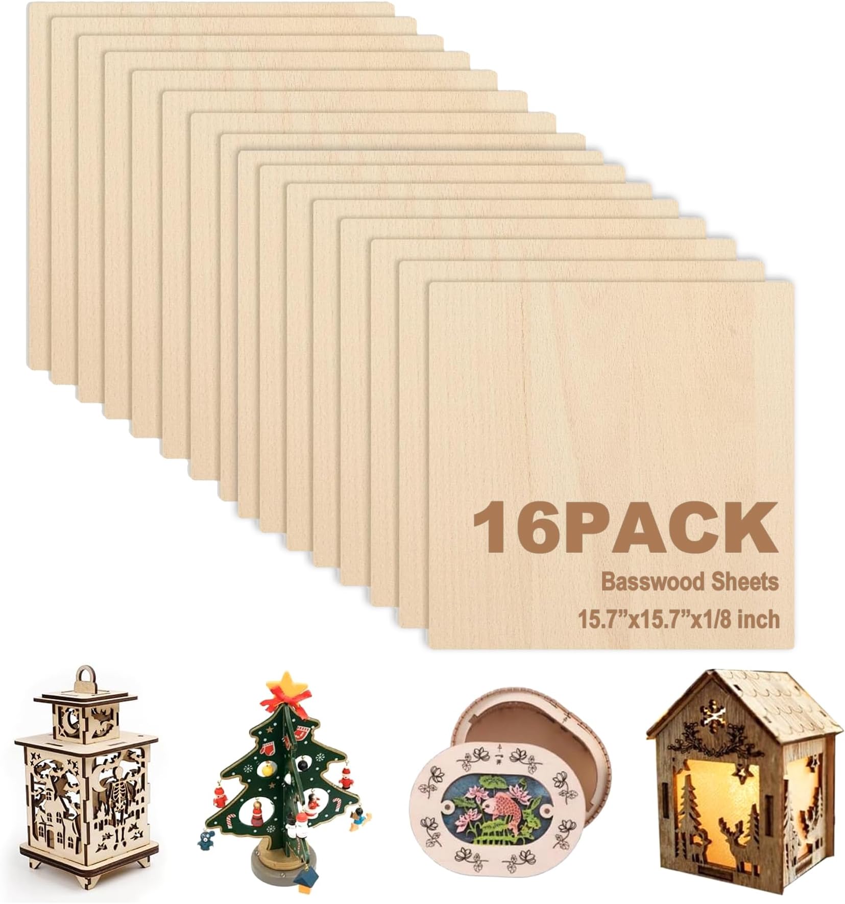 - 16 Pcs Plywood Basswood Sheets 400x400x3mm 15.7”x15.7”x1/8” Unfinished Wood Sheet for Laser Cutting Engraving DIY (400x400x3mm, 16 Pcs)