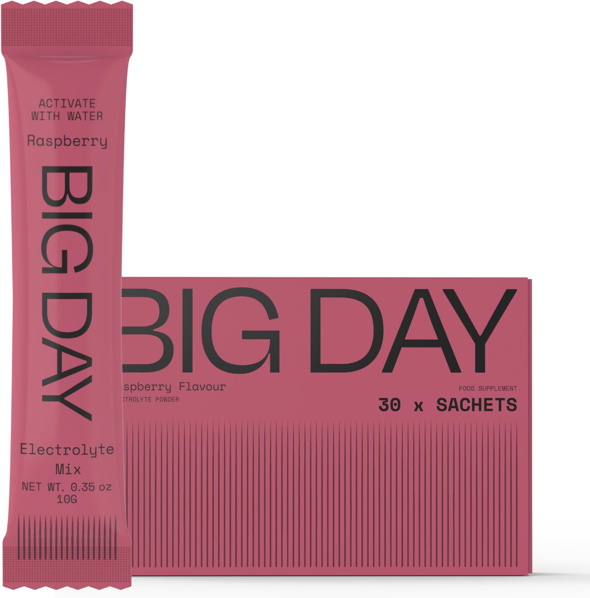 Big Day - Hydration Sachets | Sugar-Free Electrolytes Powder for Peak Performance | 30-Pack of 10g sachets | Science-Backed Recovery Drink - Raspberry Flavour